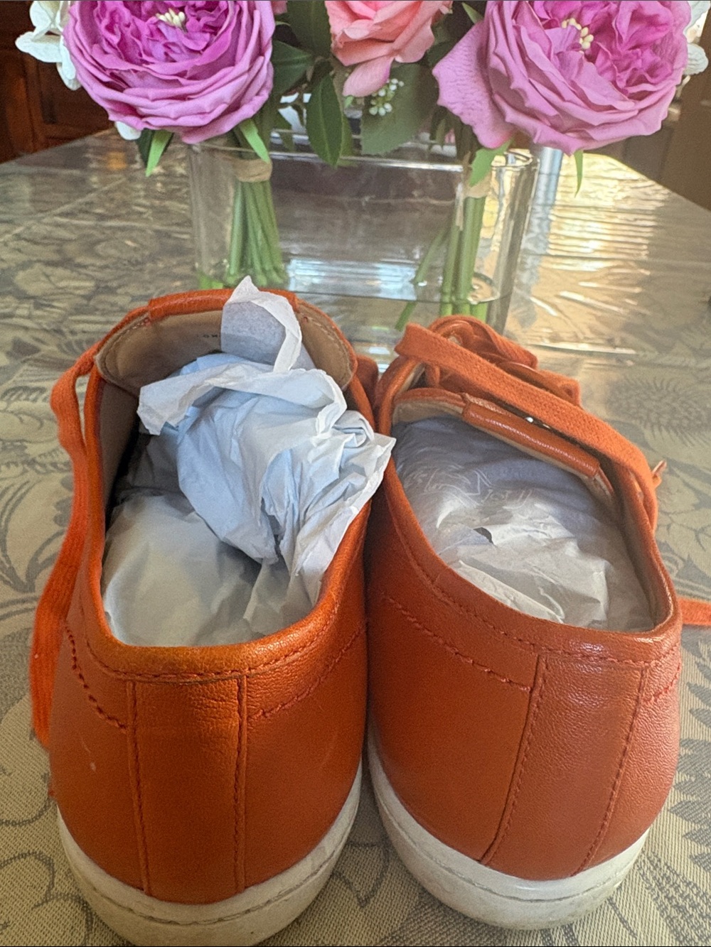 Longchamp Orange Leather Low-Top Court Shoe - Picture 4 of 12